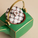 Japanese Zouzeng Kiln (Kurura-gaki) "Moeghi" Hand-Painted Gold Green Glaze Tea Set