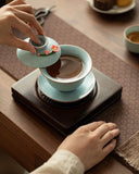 Hand-Sculpted "Azure Petals" Ru Ware Floating Sancai Gaiwan