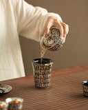 Gilded Silver "Ten Thousand Buddhas" Grottoes Sancai Gaiwan