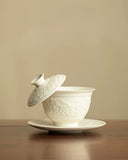 "Ding Kiln White" Embossed Intertwining Lotus Sancai Gaiwan