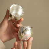 Silver-Inlaid "Butterfly & Floral" Beam Handle Tea Set | Handcrafted Ceramic Trio