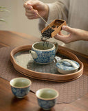 Antique Style "Ten Thousand Flowers" Han-Wa Tea Set | Aged Clay & Blue-and-White Porcelain